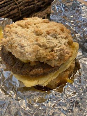 Biscuit with impossible sausage, just egg, provolone, and sriracha Mayo. A thing of dreams!