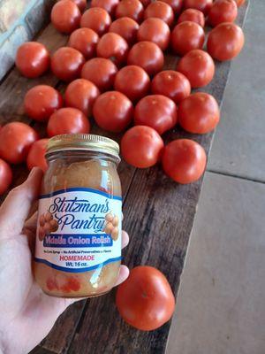 Vine ripened tomatoes & Vidalia onion relish, oh yeah.