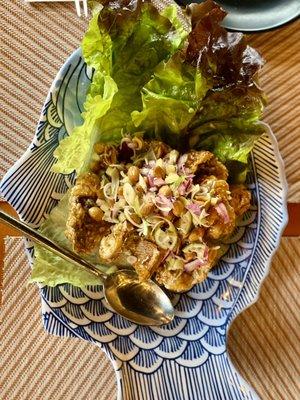 Miang pla- lettuce wraps