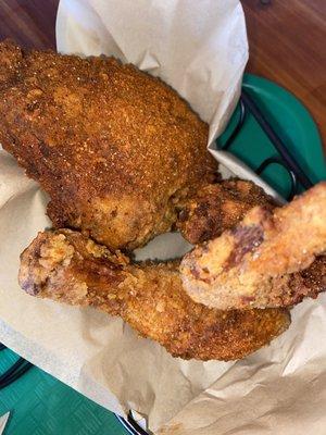 Half fried chicken