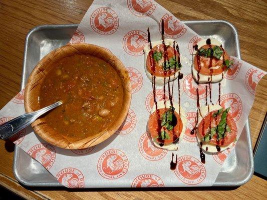 Chili & "caprese sliders" minus the bread - so delicious