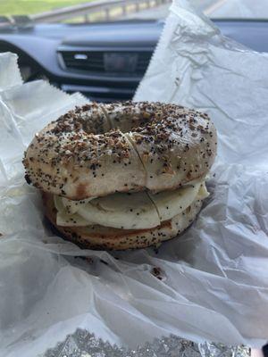 Sausage, Egg & Cheese on an everything bagel