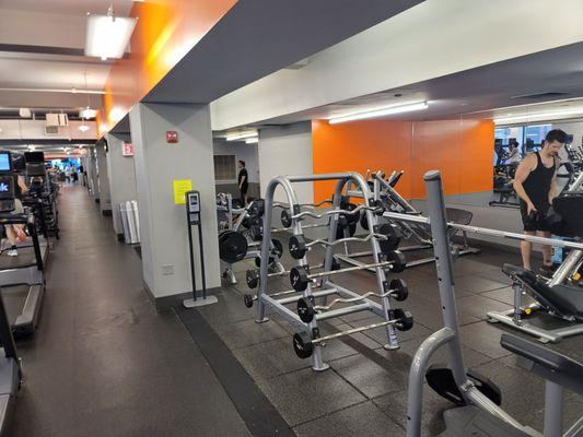 Other direction, with free weights and leg press machines