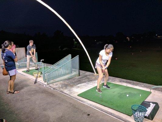 Upper deck mats at night.