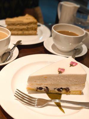 Sakura and mocha cake.