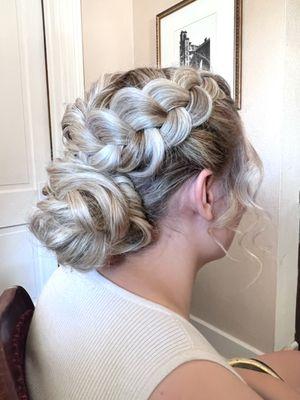 Bridesmaid braided upstyle for a wedding