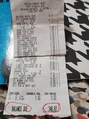 $348.87 Total grocery bill.