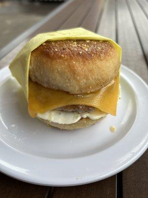 Sausage cheese and egg breakfast sandwich