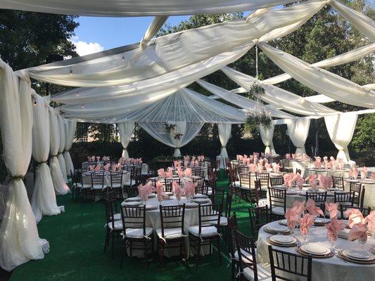 Open top tents, flooring, reception seating