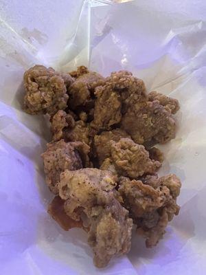 Fried chicken gizzards! Crispy breading, and served freshly fried