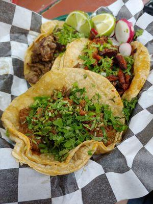 Pastor, barbacoa, and asada tacos. Asada was the best of all the tacos.