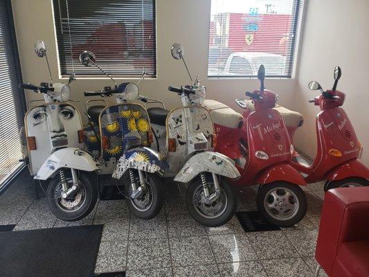 Vespa's from when the dealership used to also sell Vespa's and Maserati's.