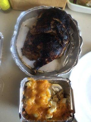 Half 1/2 Chicken Slow roasted with Jamaican Jerk seasoning and Mac and cheese