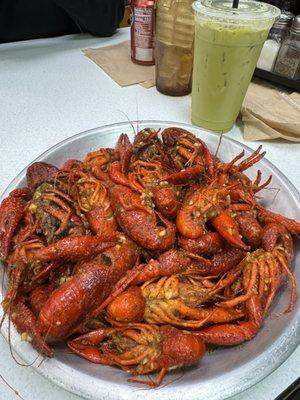 2lbs Crawfish (signature) flavor level spicy  Perfect amount of spicy Flavor was so yummy