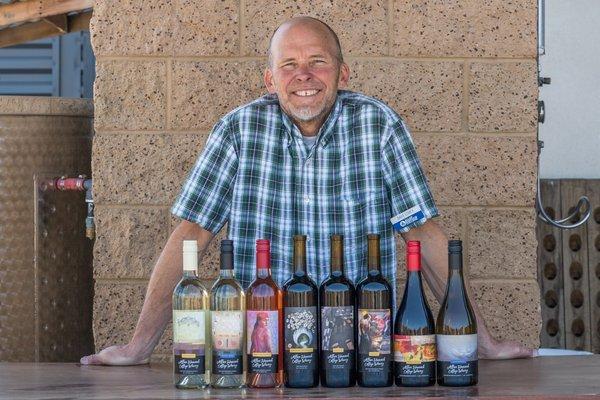 Winery operations manager with our wines.