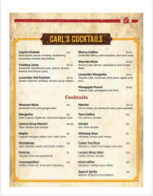 Cocktails menu