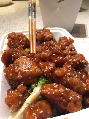 Sesame chicken. Yes I have my own chopsticks. Five pairs actually