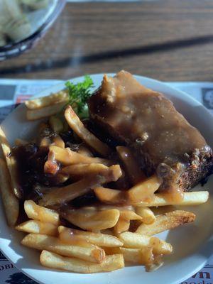 Meatloaf and gravy with French friends. Delicious!