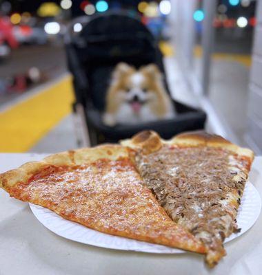 Slices! Cheese ($5.30) + Sausage & Mushroom ($6.89?) + 8% Wellness Charge (not considered a tip)