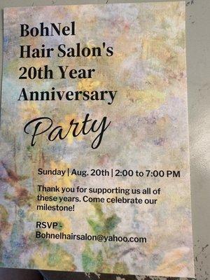 Invitation to Kathy's 20th anniversary party!