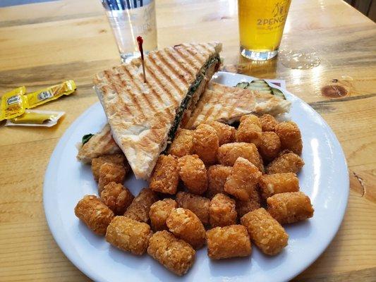 Spicy Italian Turkey panini with tots