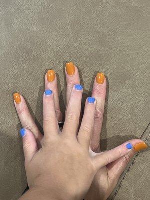 Orange is dip powder and the blue is gel!!