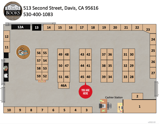 map of numbered bookcases