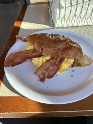 Bacon egg and cheese on a croissant