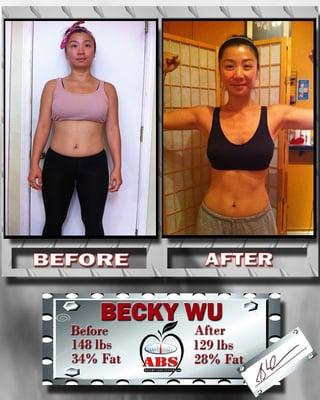 Becky lost 19 lbs in 23 days doing our weight loss program. Look at that tiny waist.