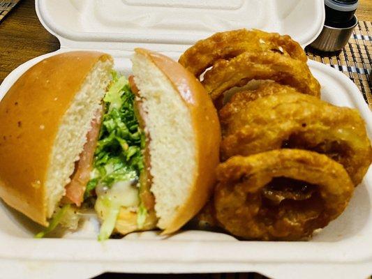 All American Burger + Onion Rings