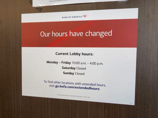 Bank of America, Noe Valley, San Francisco - new hours posted