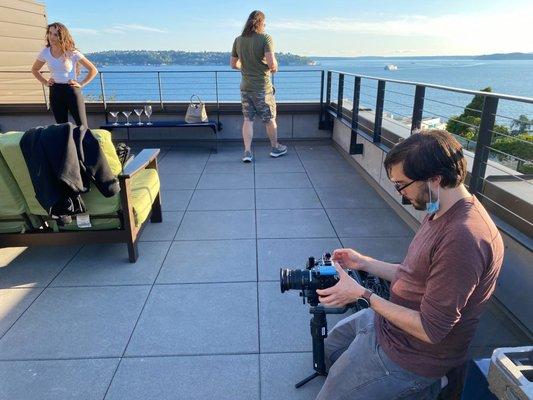 A Seattle Digital Marketing behind the scenes look at a recent photoshoot.  Making the magic happen during the "Golden Hour".