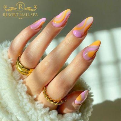 Adding a pop of color with these sleek line design nails--vibrant and trendy! 
ℬℴℴℴℴℯℴ