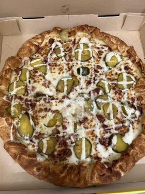 Pickle bacon ranch stuffed crust pizza - so good!