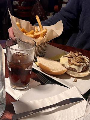 Tavern Burger with Swiss and Sautéd Mushrooms with Fries