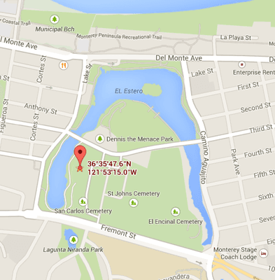 Screen shot from Google Maps showing where the park ACTUALLY is located.