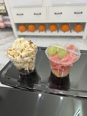 Fruits and popcorn