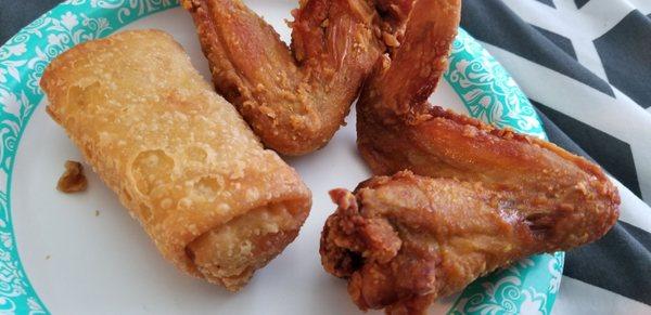 Chicken wings and egg roll