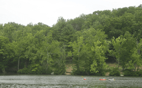 Boats on the water at Cacapon State Park