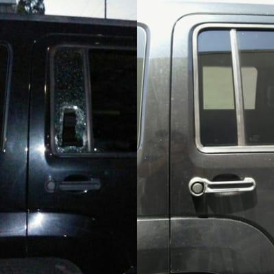 Before and After. Someone broke into my car and Casper came out and fixed it. Great Job!