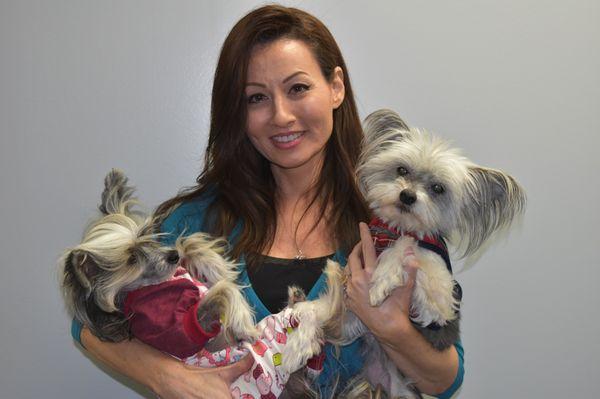 Julie with therapy dogs Harley & Rocky