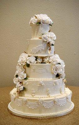 Lace wedding cake handmade sugar flowers