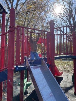 Slides with a hanging bar are my daughter's favorite!