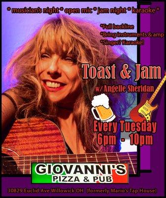 Toast & Jam Open Mic Musician's Jam Night plus Karaoke every Tuesday at Giovanni's Pizza and Pub