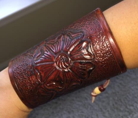 Awesome leather cuff custom made at The Leatherman Shoe & Leather repair. Love it!