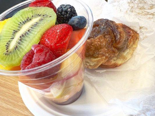 Fruit Salad and Morning Bun! The fruit salad has a particularly nice and diverse assortment! IG: @amei.eats