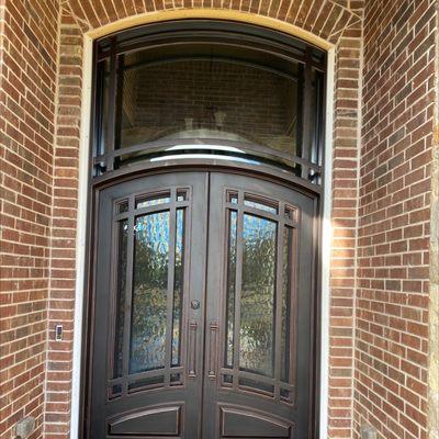 Exterior view of unfinished front doors.