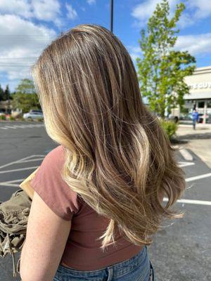 Balayage, toning and a cut.