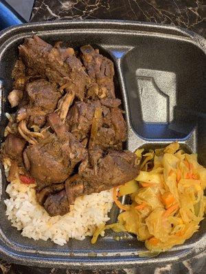 Stew chicken with white rice & cabbage