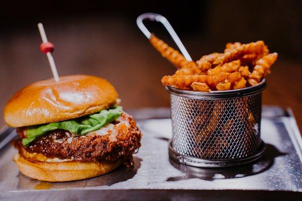 Classic dry aged smash burger with sweet potato fries